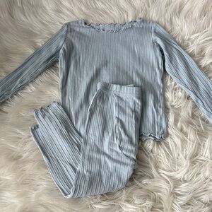 Ribbed Knit Pajama Set in Light Blue - vaenait baby